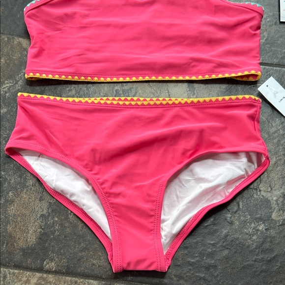 Old Navy Pink Kids Halter Bikini with Yellow and Blue Trim- NWT - Picture 3 of 6